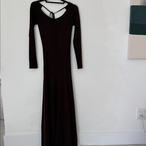 Reformation Long brown long-sleeve open back sweater dress